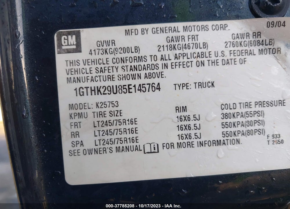 2005 GMC SIERRA 2500HD SLT VIN: 1GTHK29U85E145764