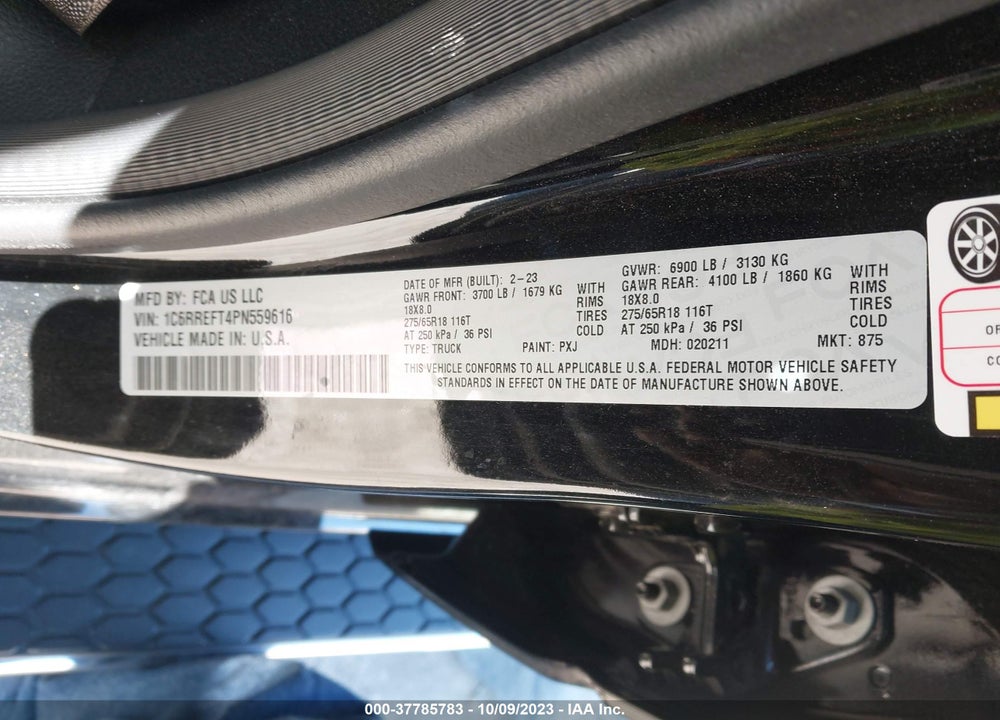 2023 RAM 1500 BIG HORN 4X2 5'7 BOX VIN: 1C6RREFT4PN559616