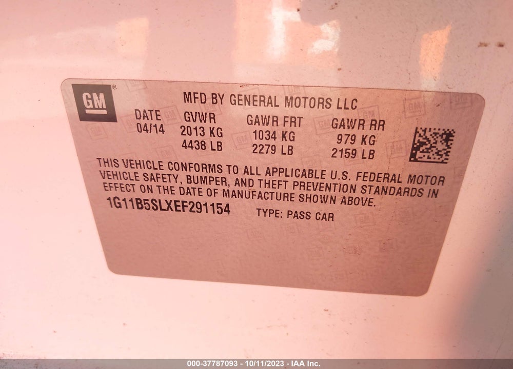 2014 CHEVROLET MALIBU 1LS VIN: 1G11B5SLXEF291154