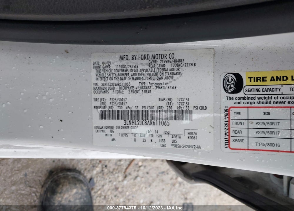 2010 LINCOLN MKZ VIN: 3LNHL2JC8AR611065