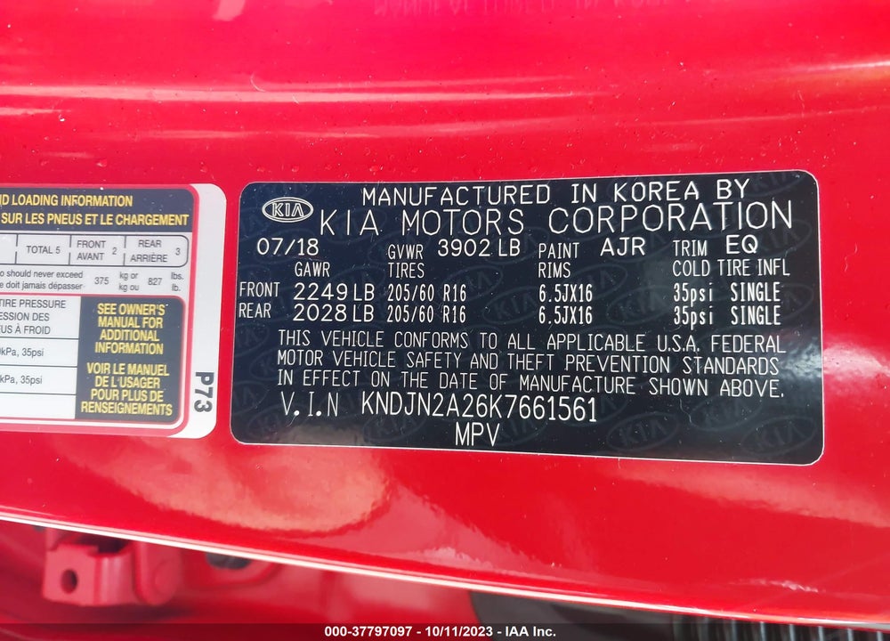 2019 KIA SOUL VIN: KNDJN2A26K7661561