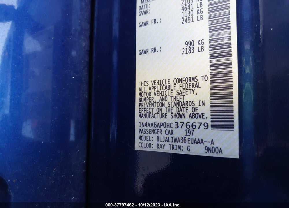 2017 NISSAN MAXIMA 3.5 SV VIN: 1N4AA6AP0HC376679