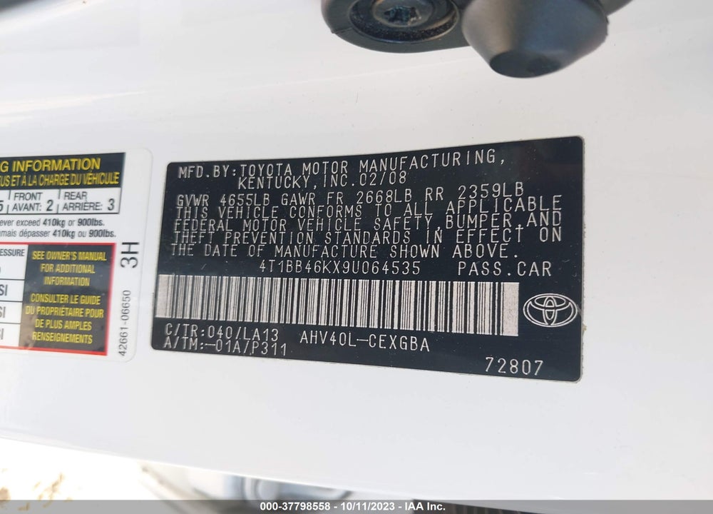 2009 TOYOTA CAMRY HYBRID VIN: 4T1BB46KX9U064535