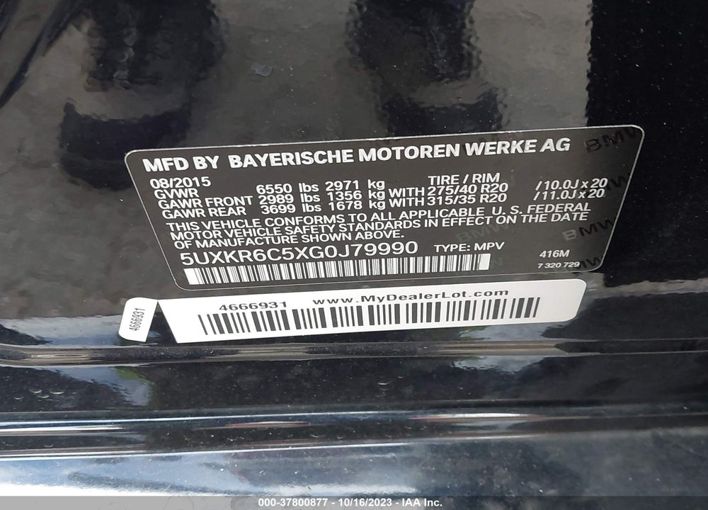 2016 BMW X5 XDRIVE50I VIN: 5UXKR6C5XG0J79990