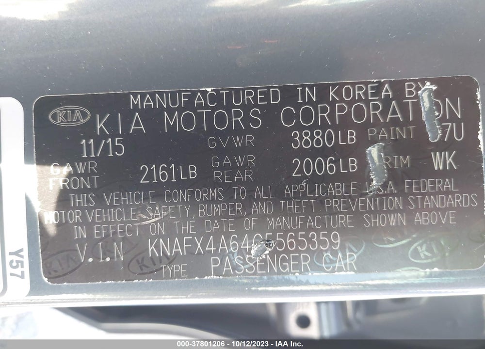 2016 KIA FORTE LX VIN: KNAFX4A64G5565359
