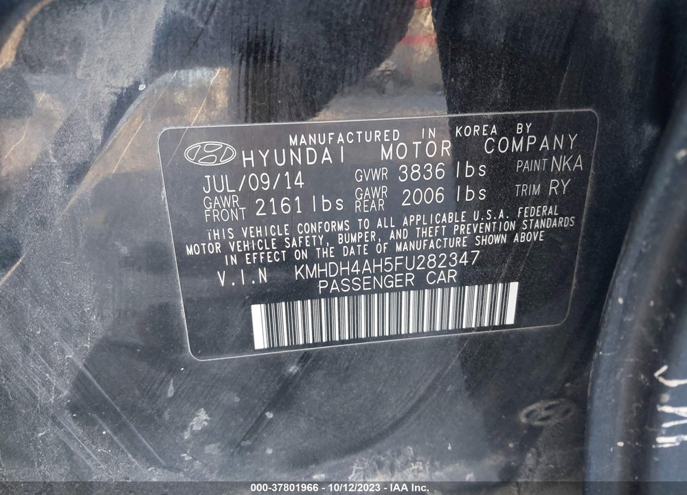 2015 HYUNDAI ELANTRA SPORT VIN: KMHDH4AH5FU282347