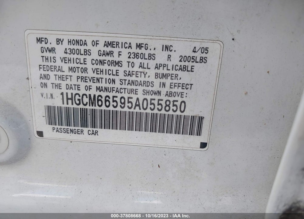 2005 HONDA ACCORD 3.0 EX VIN: 1HGCM66595A055850