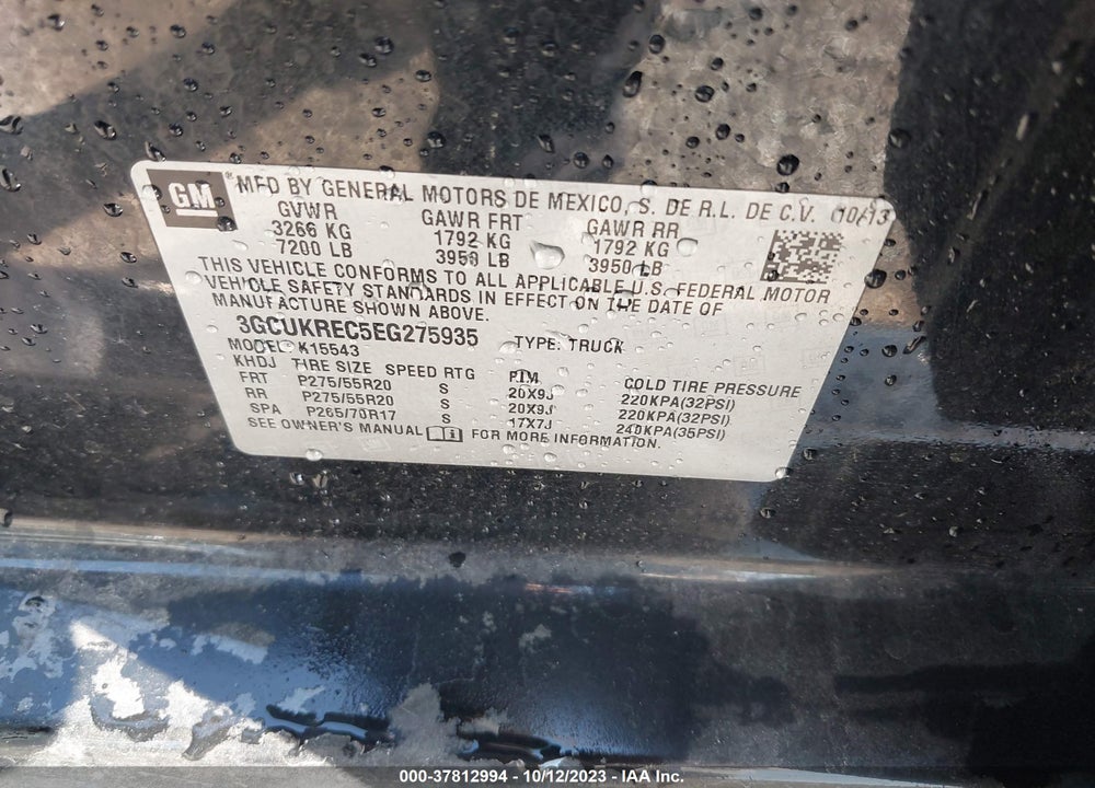 2014 CHEVROLET SILVERADO 1500 2LT VIN: 3GCUKREC5EG275935
