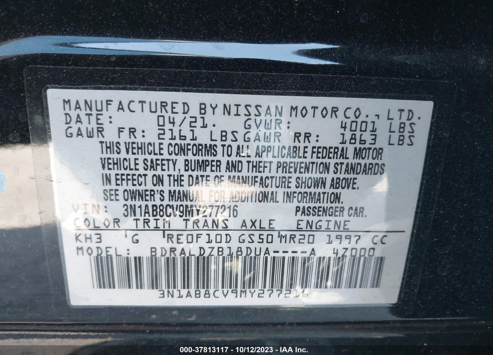 2021 NISSAN SENTRA SV XTRONIC CVT VIN: 3N1AB8CV9MY277216