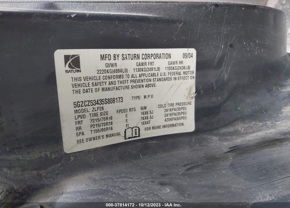 2005 SATURN VUE V6 VIN: 5GZCZ53435S808173