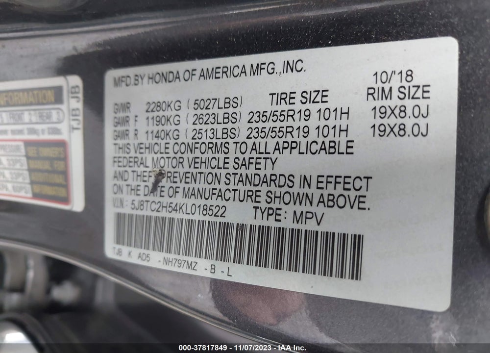 2019 ACURA RDX TECHNOLOGY PACKAGE VIN: 5J8TC2H54KL018522