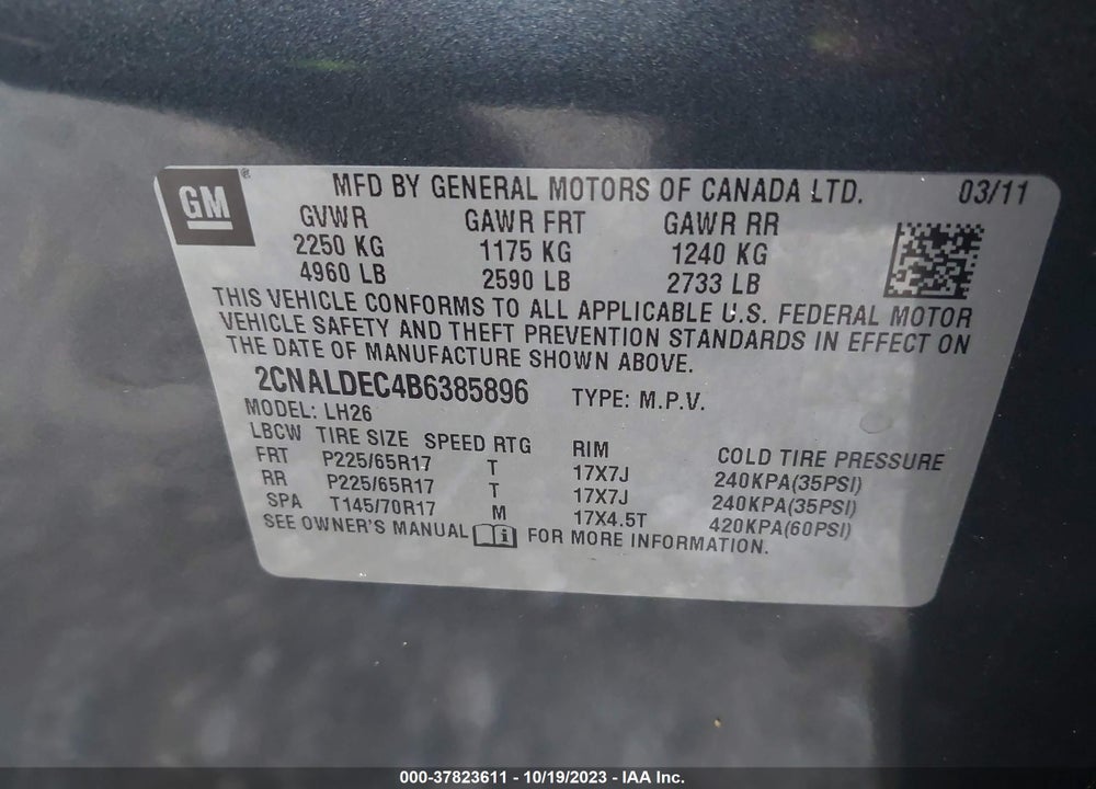 2011 CHEVROLET EQUINOX 1LT VIN: 2CNALDEC4B6385896