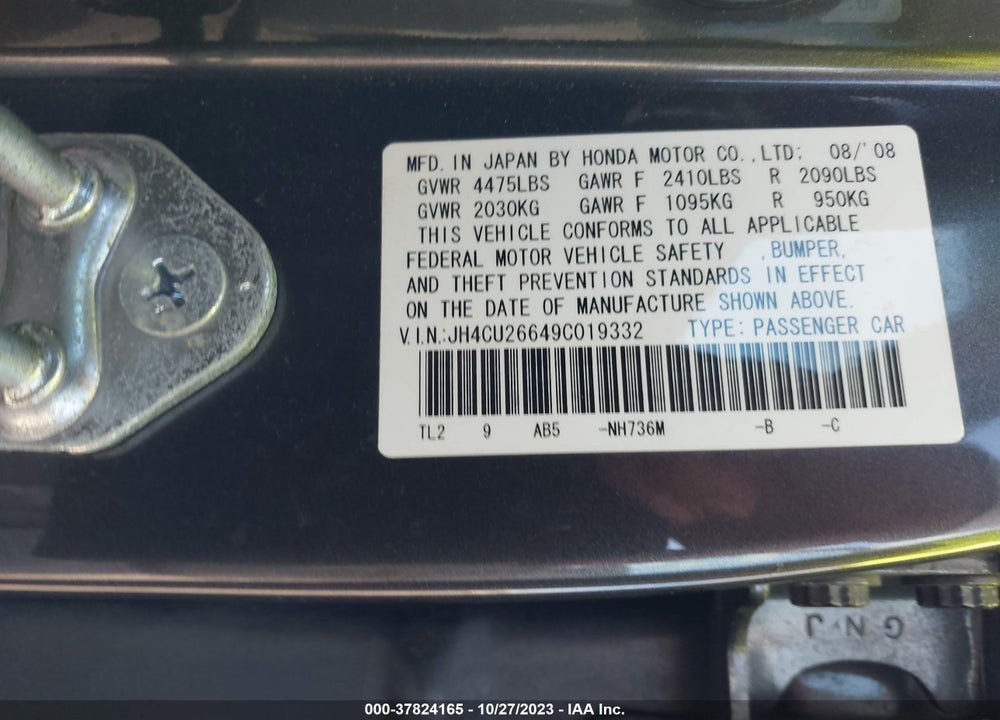 2009 ACURA TSX VIN: JH4CU26649C019332