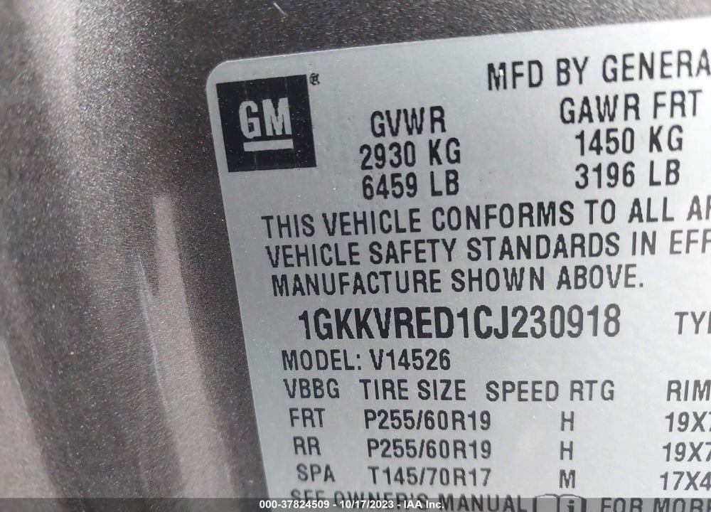 2012 GMC ACADIA VIN: 1GKKVRED1CJ230918
