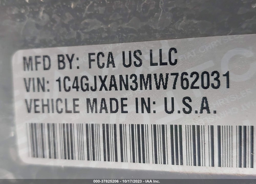 2021 JEEP WRANGLER SPORT S 4X4 VIN: 1C4GJXAN3MW762031