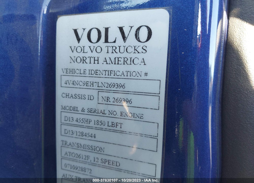 2020 VOLVO VNL VIN: 4V4NC9EH7LN269396