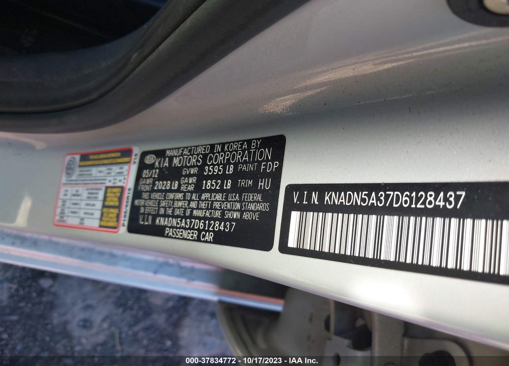 2013 KIA RIO EX VIN: KNADN5A37D6128437