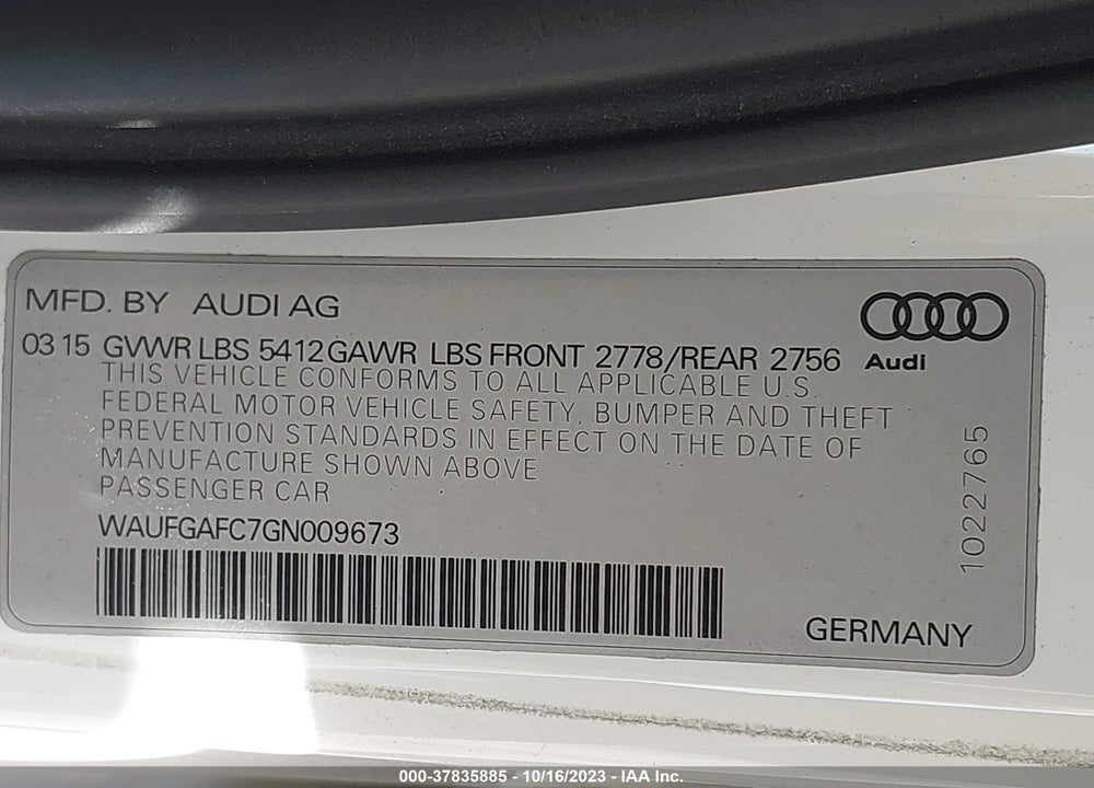 2016 AUDI A6 3.0T PREMIUM PLUS VIN: WAUFGAFC7GN009673