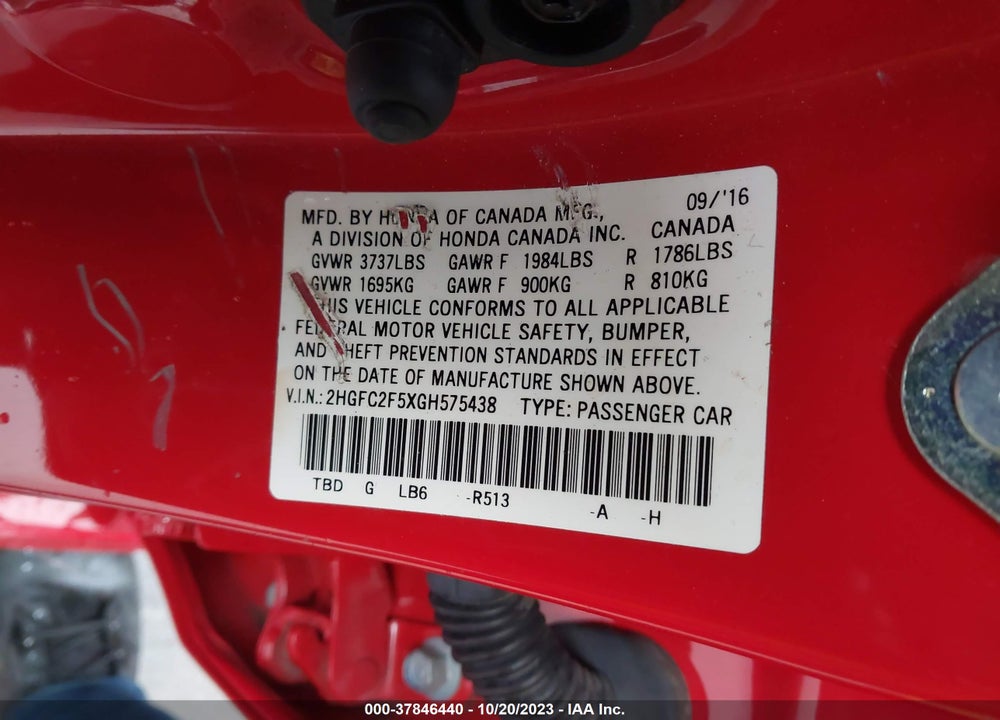 2016 HONDA CIVIC LX VIN: 2HGFC2F5XGH575438