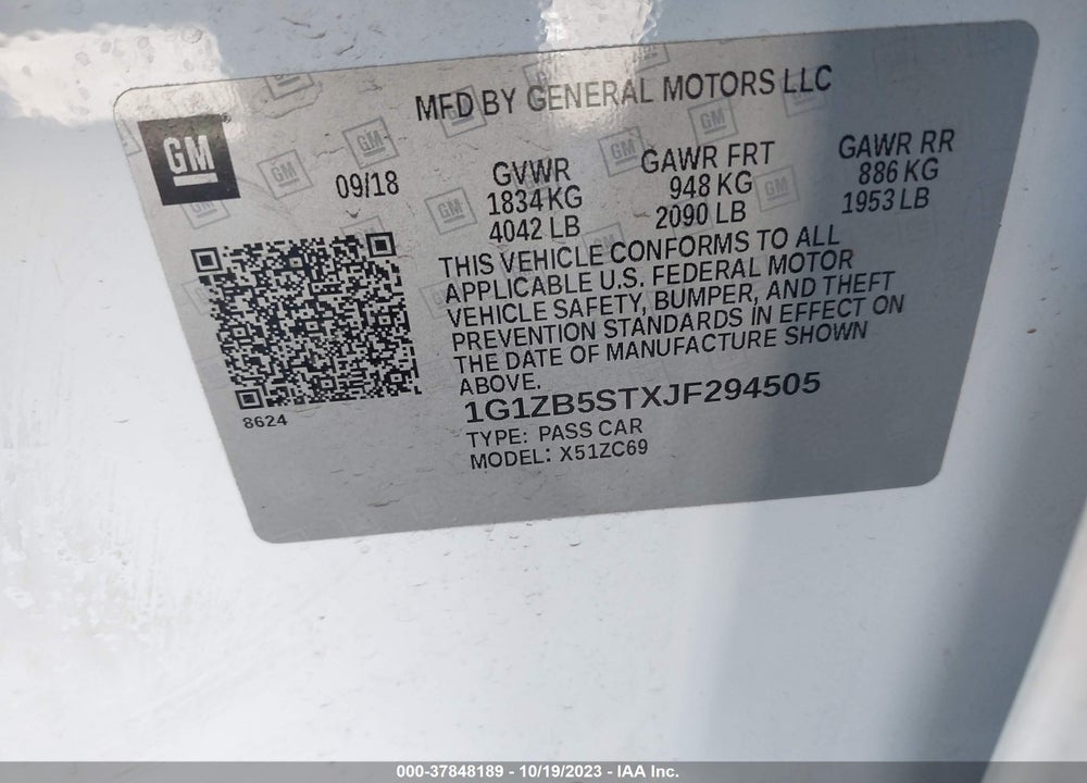 2018 CHEVROLET MALIBU VIN: 1G1ZB5STXJF294505