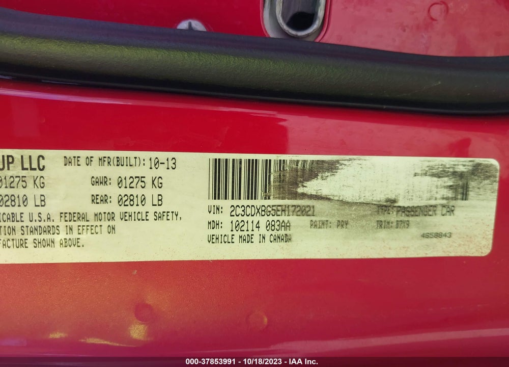 2014 DODGE CHARGER SE VIN: 2C3CDXBG5EH172021