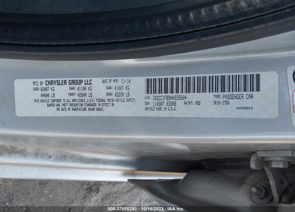 2010 DODGE AVENGER VIN: 1B3CC1FB9AN235604