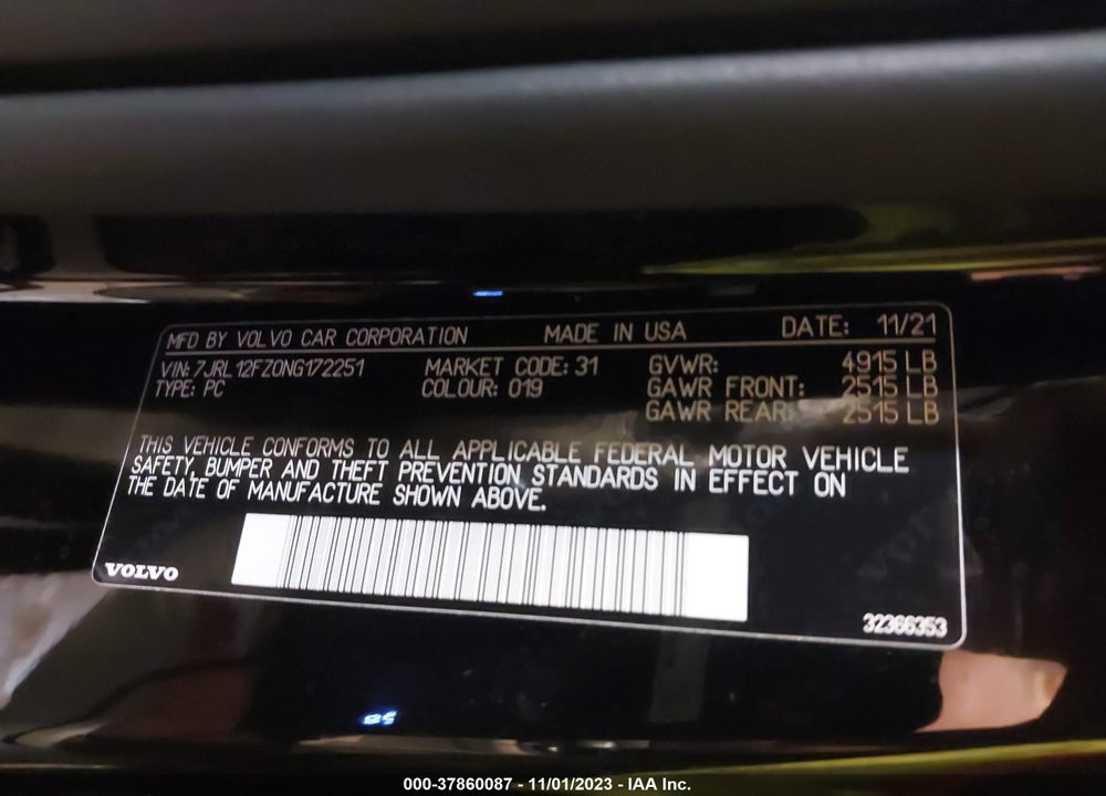2022 VOLVO S60 B5 MOMENTUM VIN: 7JRL12FZ0NG172251