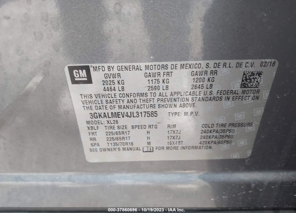 2018 GMC TERRAIN SLE VIN: 3GKALMEV4JL317585