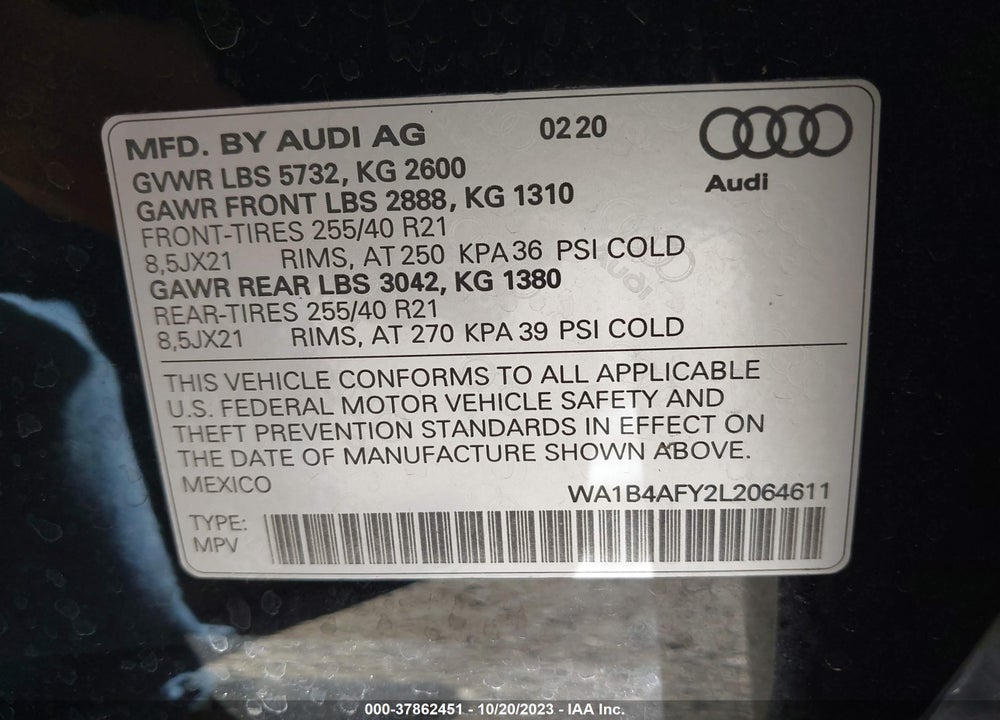 2020 AUDI SQ5 PREMIUM PLUS TFSI QUATTRO TIPTRONIC VIN: WA1B4AFY2L2064611