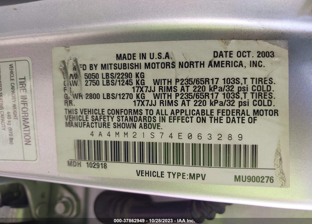 2004 MITSUBISHI ENDEAVOR LS VIN: 4A4MM21S74E063289