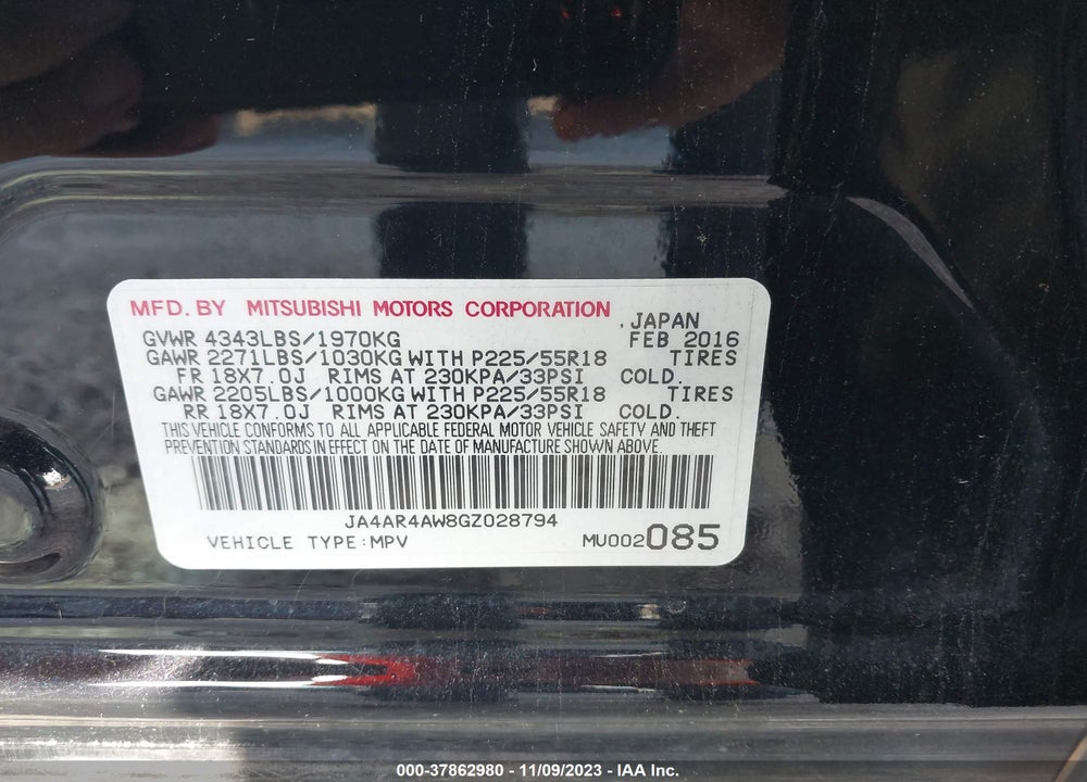 2016 MITSUBISHI OUTLANDER SPORT 2.4 SEL VIN: JA4AR4AW8GZ028794