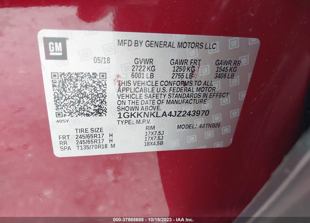 2018 GMC ACADIA SLE-1 VIN: 1GKKNKLA4JZ243970