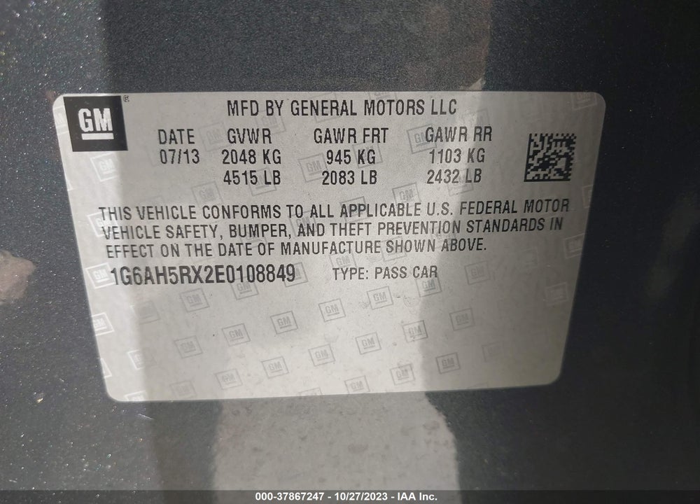 2014 CADILLAC ATS LUXURY VIN: 1G6AH5RX2E0108849
