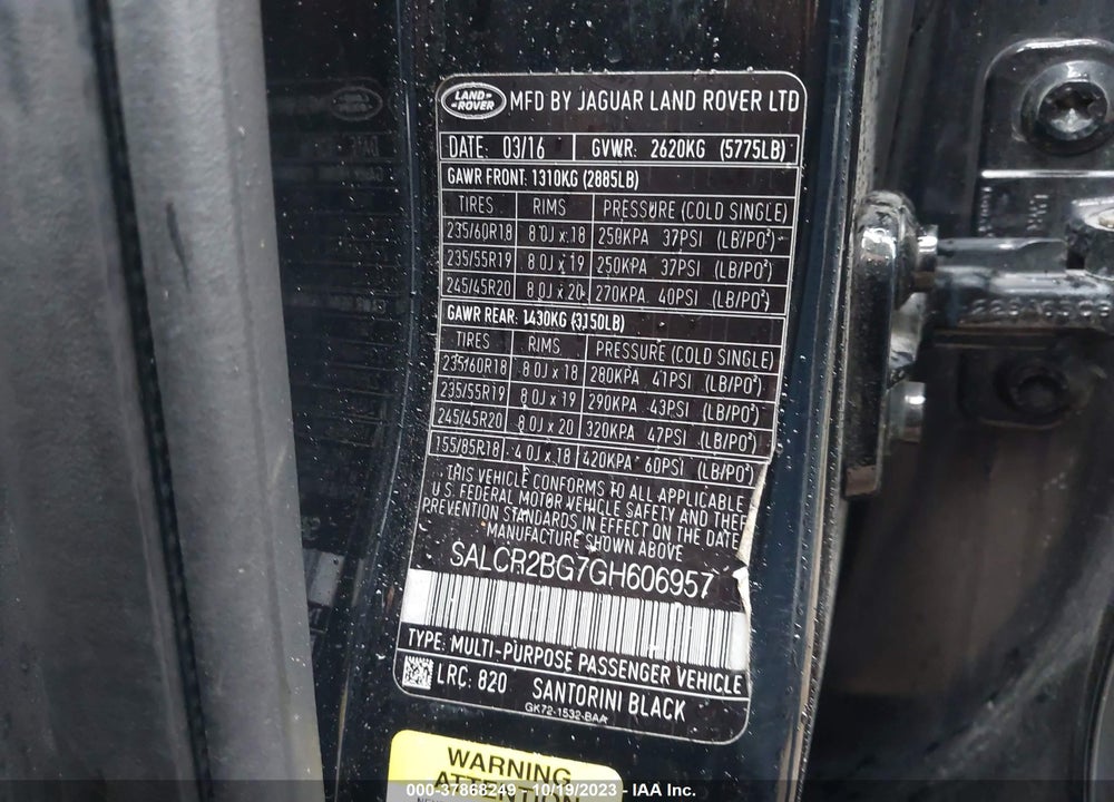 2016 LAND ROVER DISCOVERY SPORT HSE VIN: SALCR2BG7GH606957