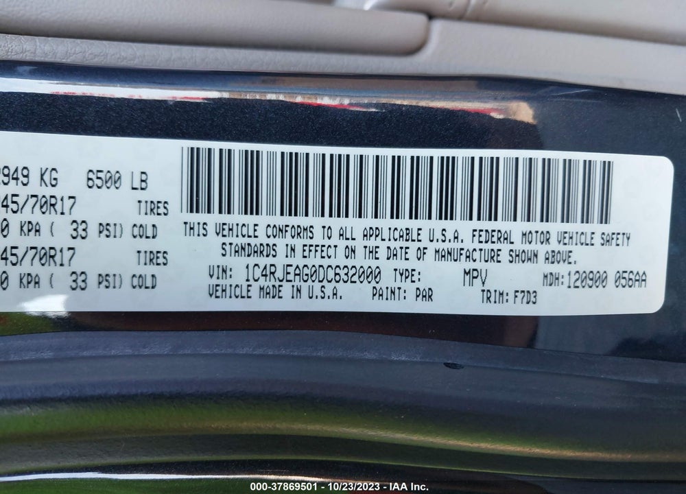 2013 JEEP GRAND CHEROKEE LAREDO VIN: 1C4RJEAG0DC632000
