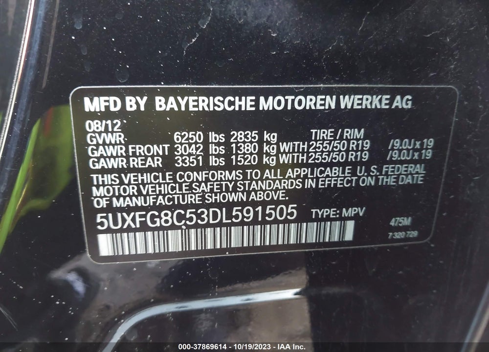 2013 BMW X6 XDRIVE50I VIN: 5UXFG8C53DL591505