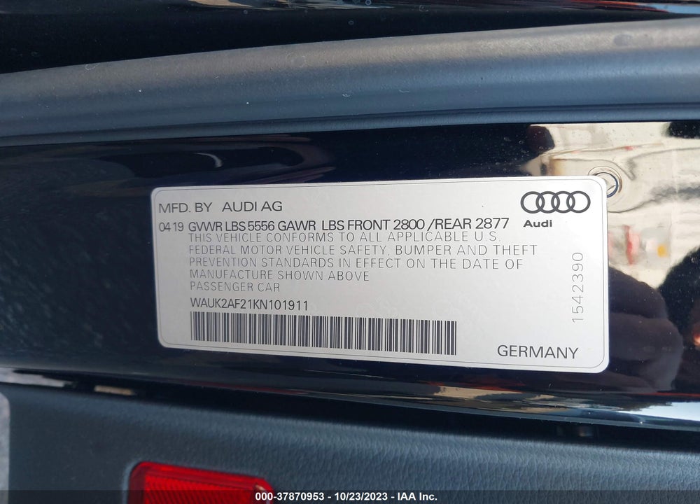 2019 AUDI A6 55 PREMIUM VIN: WAUK2AF21KN101911