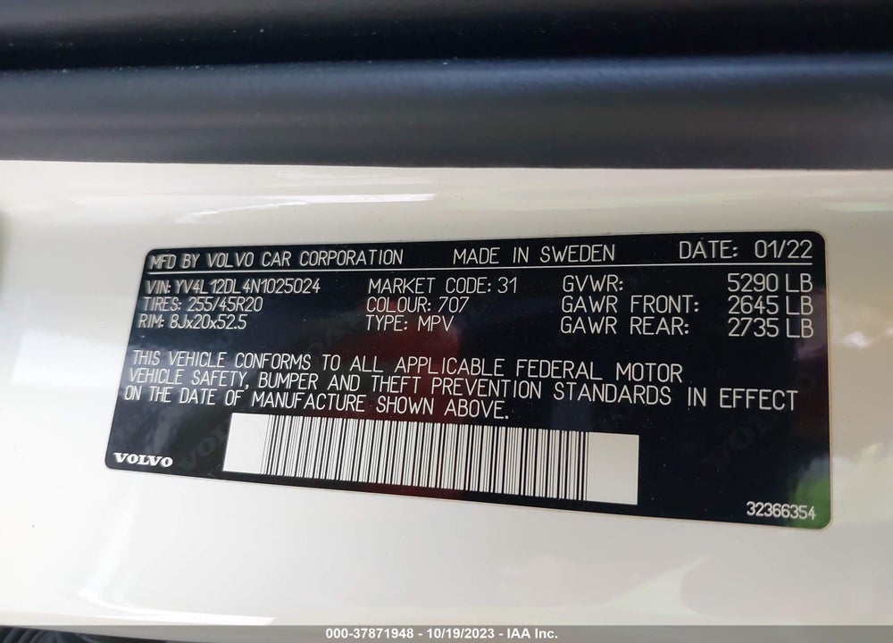2022 VOLVO XC60 B5 INSCRIPTION VIN: YV4L12DL4N1025024