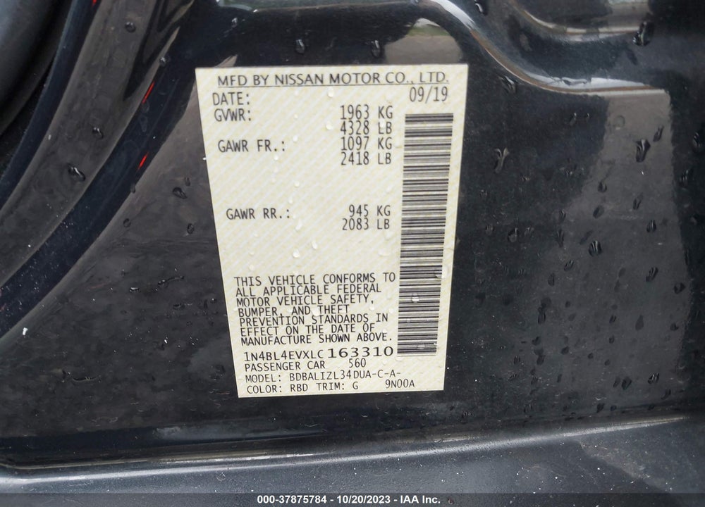 2020 NISSAN ALTIMA VIN: 1N4BL4EVXLC163310