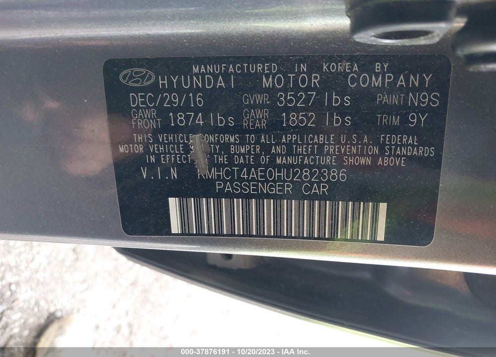 2017 HYUNDAI ACCENT SE VIN: KMHCT4AE0HU282386