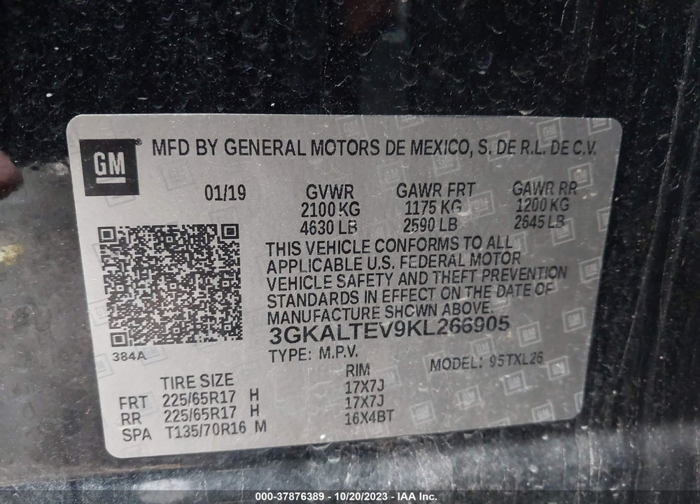 2019 GMC TERRAIN SLE VIN: 3GKALTEV9KL266905