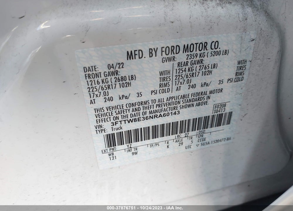 2022 FORD MAVERICK XL VIN: 3FTTW8E36NRA60143