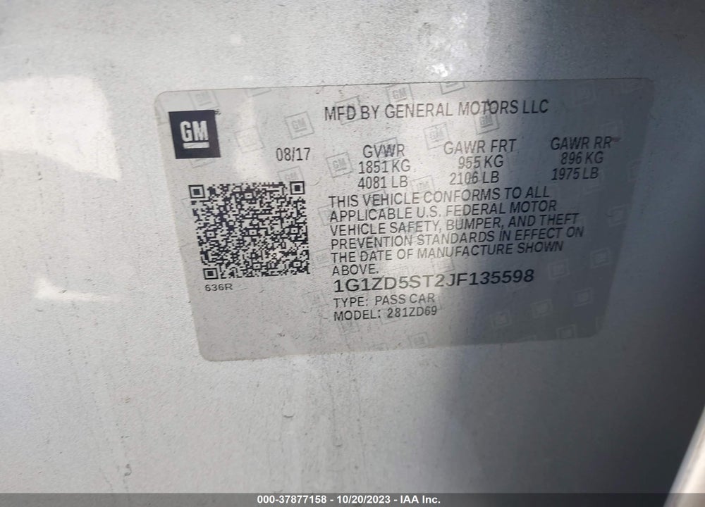 2018 CHEVROLET MALIBU LT VIN: 1G1ZD5ST2JF135598