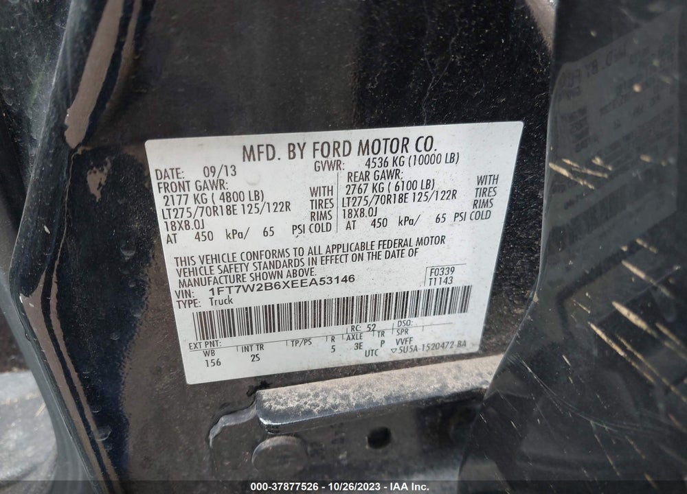 2014 FORD F250 VIN: 1FT7W2B6XEEA53146