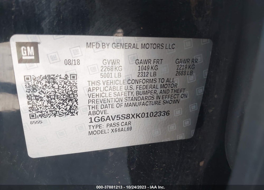 2019 CADILLAC CTS V-SPORT PREMIUM LUXURY VIN: 1G6AV5S8XK0102336