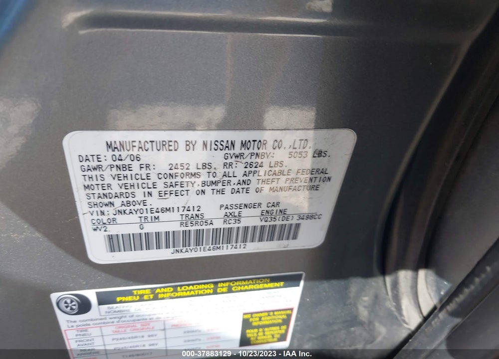 2006 INFINITI M35 VIN: JNKAY01E46M117412