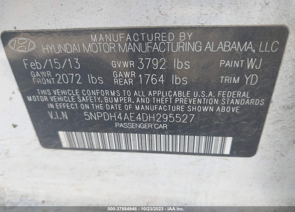 2013 HYUNDAI ELANTRA GLS VIN: 5NPDH4AE4DH295527