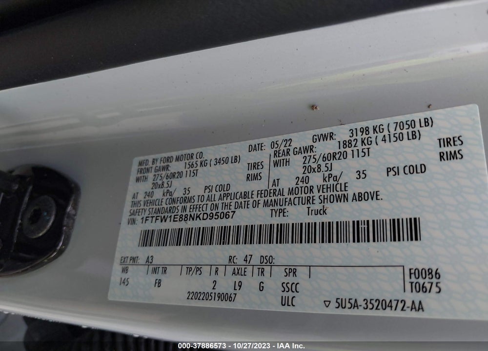 2022 FORD F-150 XLT VIN: 1FTFW1E88NKD95067