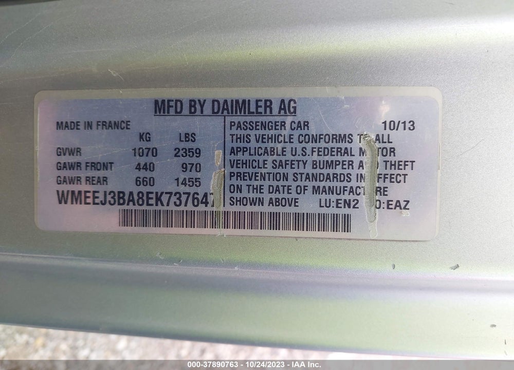 2014 SMART FORTWO PASSION/PURE VIN: WMEEJ3BA8EK737647