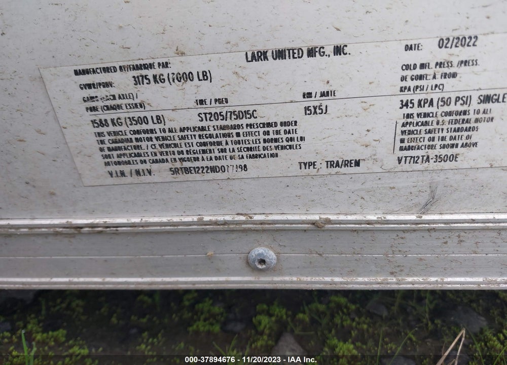 2022 TRAILER FIBER SPLICING VIN: 5RTBE1222ND077398